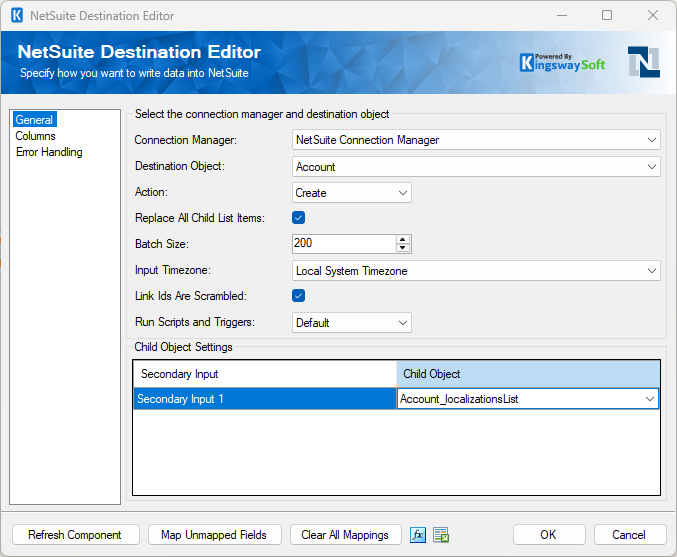 NetSuite ssis destination component